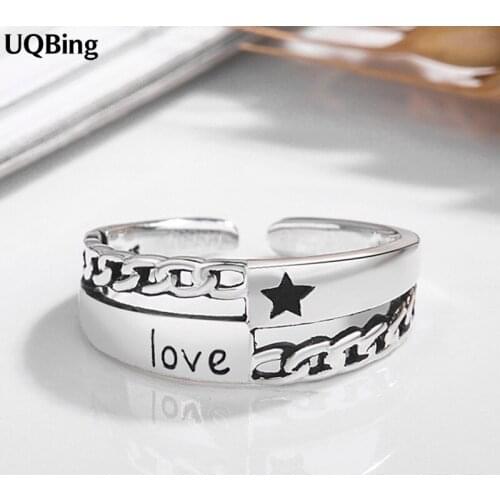 Vintage 925 Silver Layer Rings Five Star Letter Love Open Rings Jewelry