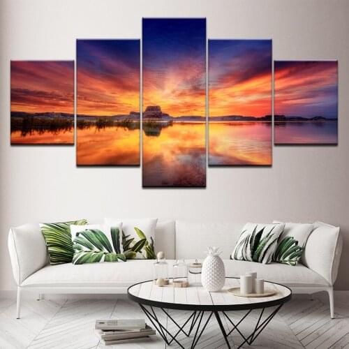 Sunset Reflection on Sea Seascape 5 Piece HD Wallpapers Art Canvas Print Modern Poster Modular Art Painting Home Decor