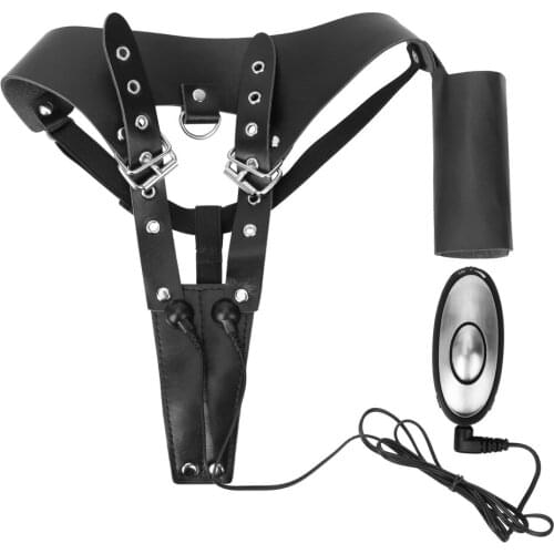 IKOKY Adult SM Games Sex Toys Clitoral Stimulation Chastity Pants Electric Shock Flirty Leather Pants Electric Shock Pants