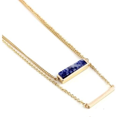 Female Double Layer Pink Blue Crystal Pendant Necklace Girl Gold Color Chain Necklaces Pendants Women 2019 Jewellery SNE160065