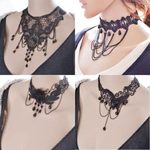 6 Styles Fashion Gothic Tattoo Tassel Lace Necklace Pendant Vintage Wedding Jewelry Choker Necklace Women False Collar Statement