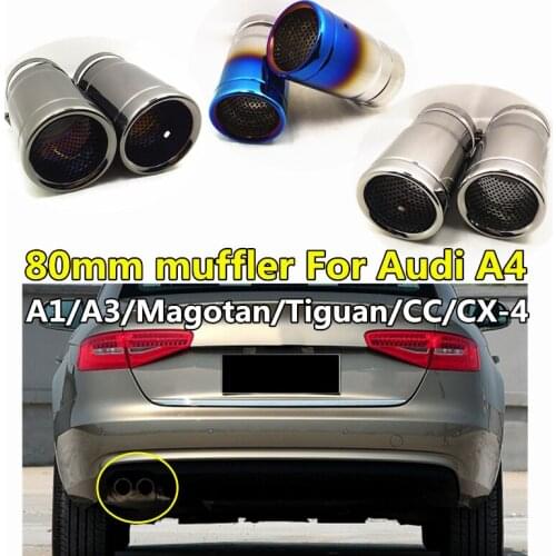 Replacement 2pcs 80mm Diameter Stainless Steel Car Exhaust Tip Pipe Decorative Muffler For Audi A4 A1 A3 CC MagotanTiguan CX-4