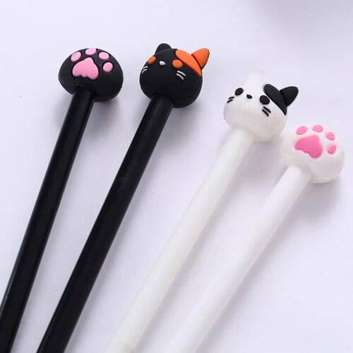 24pcs Korean Kawaii Cute Black Cat Paw Gel Pens Funny Back to School Blue Rollerball Ballpoint Stationery Thing Stuff 2021 Goods