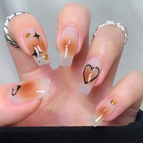 24pcs Detachable False Nails Oval Heart Wearable Fake Nails Full Cover Nail Tip Manicure Tool Valentines Day Present Press Glue