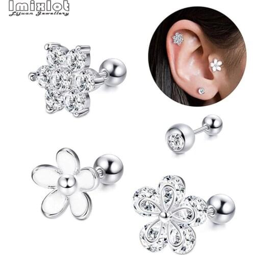 4Pcs/set Lip Stud Ring Steel Ear Tragus Cartilage Piercing Earring Ear Stud Body Jewelry Flower Helix Sexy Body Piercing Jewelry