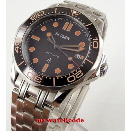 41mm Bliger Black Dial Sapphire Glass Date Automatic Mens Watch Ceramic Bezel