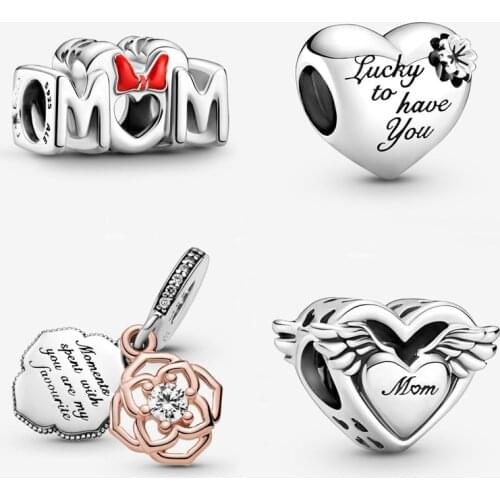 5PCS New European Style Enamel Mom Wing Heart Flower Charms Heart Shape Hollow Metal Beads Fit DIY Bracelet Women Monther Gifts