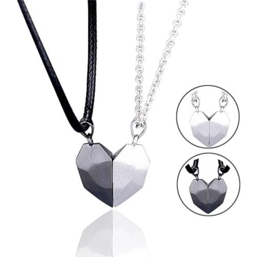 5Pcs Faceted Magnetic Heart Shape Pendant Couples Necklace Men Women Jewelry Gift C-21