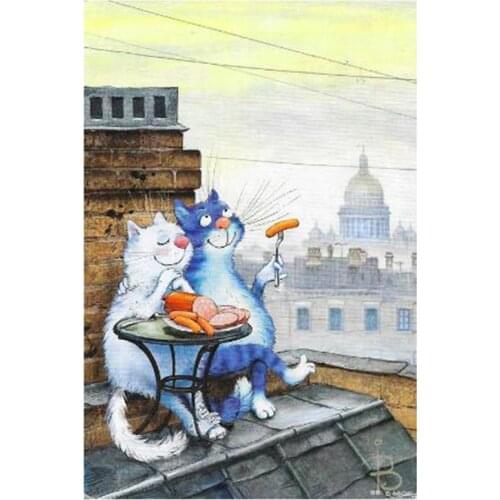 5D DIY Full Round/Square Diamond Painting Cat Enjoying Hot Dog 3D Embroidery Cross Stitch Rhinestone Mosaic Home Decor Art Y1345