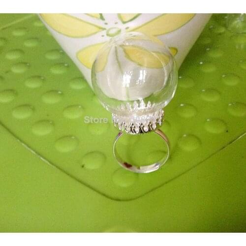 Free shipping!! Glass Globe Ring DIY Set- 15mm Silver Plated Ring and 25mm Glass Globe Opening 15mm