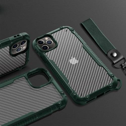 For iPhone 12 Pro Max Mini 11 XS Max X XR SE 2020 7 8 6 6S Plus Case Armor Carbon Fiber Clear Shockproof Soft Cover with Layard