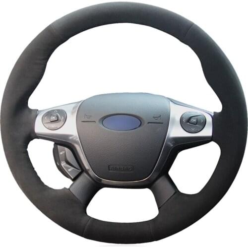 DIY Black Suede Leather Car Steering Wheel Cover for Ford Focus 3 2012-2014 KUGA Escape 2013-2016 C-MAX 2011-2018 Accessories