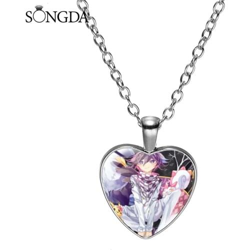Danganronpa Kirigiri Kyouko Cosplay Necklaces Monokuma Enoshima Junko Crystal Glass Cabochon Heart Pendant Necklace Anime Gift