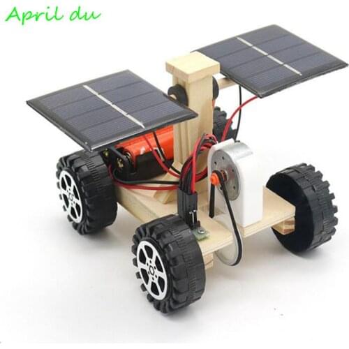 April Du Diy Wooden Lunar Rover Model Students Science Materials Kits Solar Battery Hybrid Car Kids Fun Science Experiments,1set