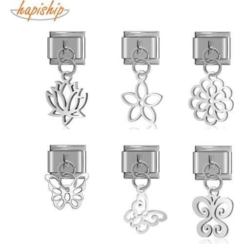 Hapiship 2021 New Original Daisy Fashion Hollow Flower Butterfly Fit 9mm Bracelet Stainless Steel Jewelry DIY Making DJTop62