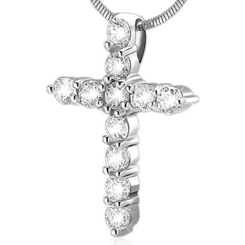 JJ001 Inlay Clear Zircon Cross Stainless Steel Necklace For Women Fashion Crystal Pendant - Free Shipping - Birthstone Gifts