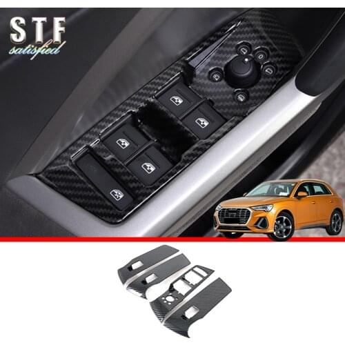 Carbon Fiber Style Door Window Armrest Cover Buttons Switch Panel Trim Molding Garnish For Audi Q3 2019 2020