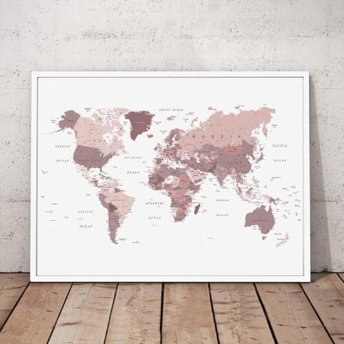 Canvas Painting Wall Art World Screen Blush Pink World Map Pink World Poster Wall Pictures for Living Room Decoration Home Deco