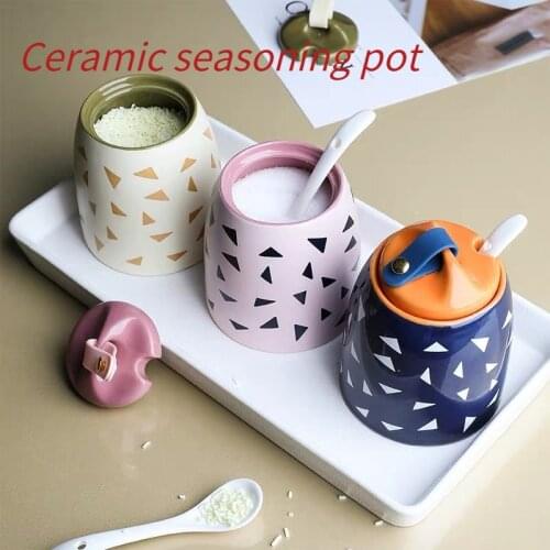 Ceramic Seasoning Pot Kitchen Seasoning Box Restaurant Seasoning Pot Household Sugar Salt Pepper Spice Box Oil Tank