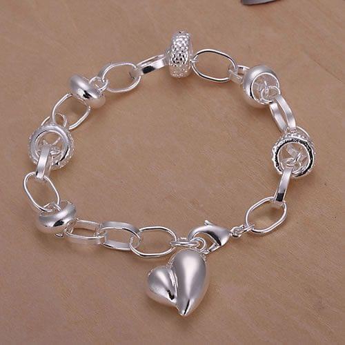 KN-H123 Wholesale Silver Plated Bracelets For Women Mens Shinning Fashion Jewelry Small Peach Heart Pendant Bracelet/afaaiwha