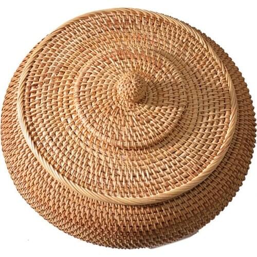Rattan Boxes with Lid Hand-Woven Multi-Purpose Wicker Tray with Durable Rattan Fiber Round 11 Inch Diameter