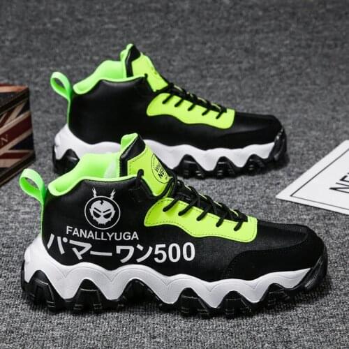 Men Sneakers High Top Fashion Solid Lace Up Shoes Trend Comfortable Wave Sole Mens Casual Shoes Non-slip Breathable Men Shoes
