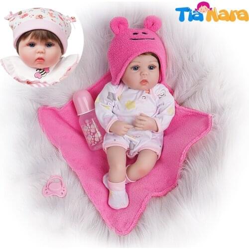 40cm Bebe Reborn Silicone Doll Alive Cartoon Printed Toy for Baby Girl 2 Outfits Newborn Cotton Body Girl Pink Playmate