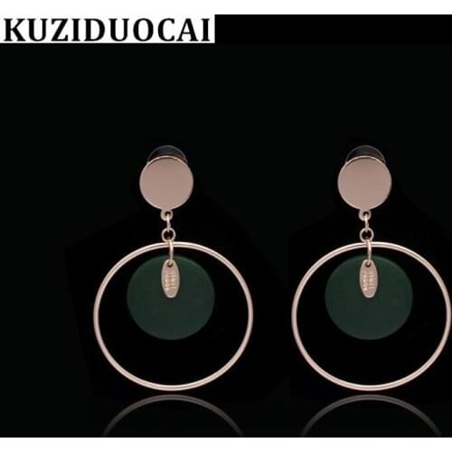 Kuziduocai New Fashion Jewelry Modern Round Big Circle Copper Alloy Woody Stud Earrings For Women Gifts Brincos Pendientes E-226