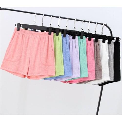 Summer Womens Shorts Elastic Bamboo Cotton Sleep Shorts Loose Solid Knitted Cotton Sleep Bottoms Pajama Pants Women Home Clothes
