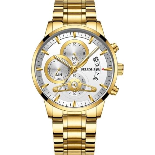 Belushi Mens Watches 2021 Luxury Business Gold Classic Quartz Clock Analog Chronograph Sport Waterproof Steel Band Wristwatch