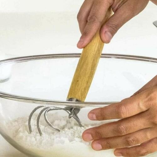 Stainless Steel Egg Beater Flour Coil Agitator Danish Whisk Stick Oak Wood Handle Blender DIY Bread Dough Bakeware Gadget