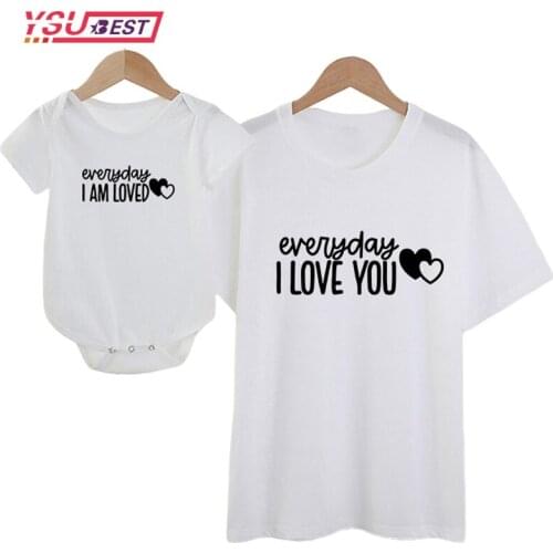 New Love Family Matching Clothes Cotton Mother And Daughter Clothe Print T-shirt Mommy And Me Clothe Baby Kids Girl Boy Clothing