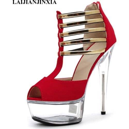 LAIJIANJINXIA New Sexy 15 CM High-Heeled Sandals Nightclub Women Sandal Pole Dancing Shoes Model Thin Heels Womens Shoes