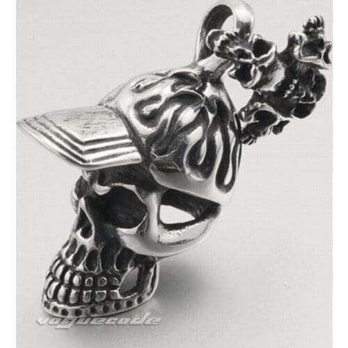 Hip Hop Fire Skull Pendant 316L Stainless Steel Mens Biker Rock Punk Style 3G004 Steel Necklace 24 inches