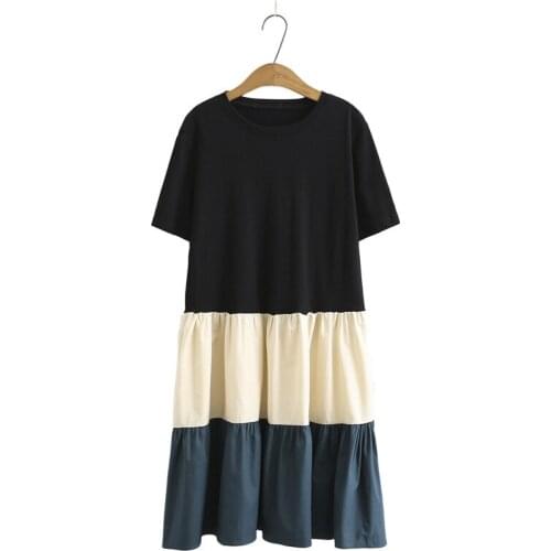 Plus Size XL-4XL Womens Short Sleeve Summer Dress Casual Patchwork Midi Dresses Oversized Vintage Vestidos