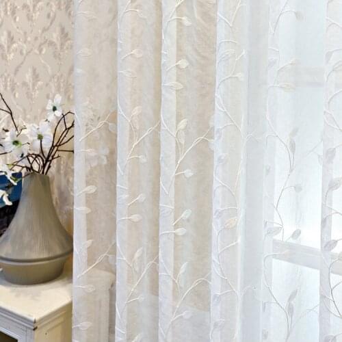 Modern Embroidered White Voile Curtains for Living Room Leaves Tulle Fabrics Bedroom Window Treatment Custom Drapes Kitchen