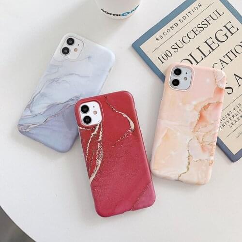 Frosted red and yellow marble case For Phone 11Pro max 11 X XS Max XR For Phone 7 8 Plus se2020 11 Pro soft matte IMD back cover