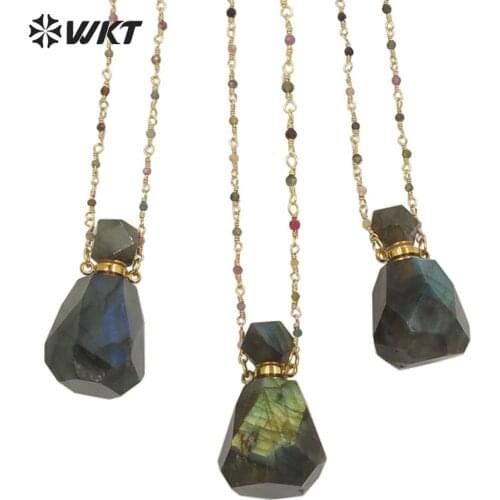 WT-N1268 New Arrivals Bottle Stone Pendant Necklace Water drop Shape Labradorite Perfume Bottle Women Necklace Rosary Chain