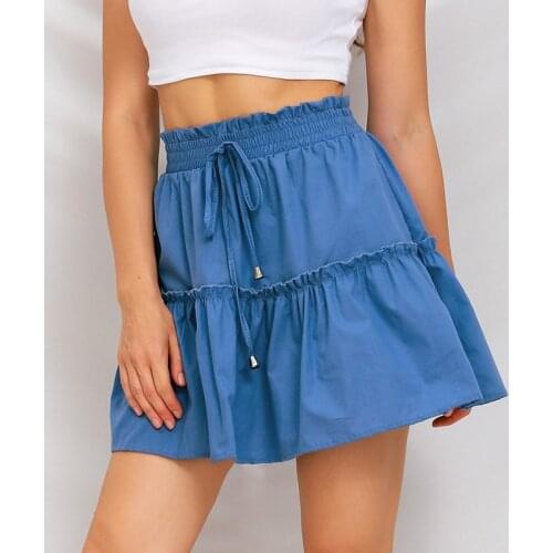 Summer Bandage Pleated Ruffle Simplicity Fashion Mini Short Skirt Women Casual Boho Beach Party Fresh And Sweet Streetwear Skirt