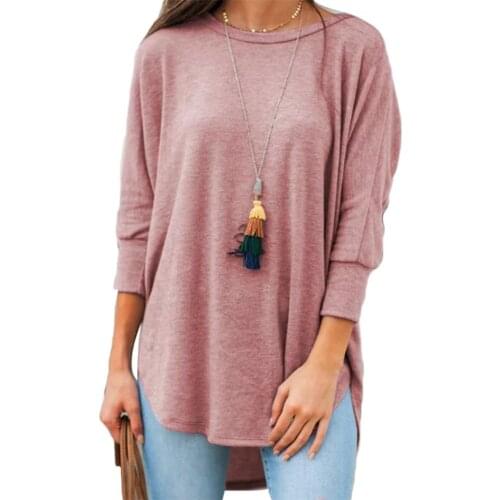 Women Casual Solid Color 3/4 Sleeve O Neck Irregular Hem Plus Size Loose T-shirt 2020 футболка женская