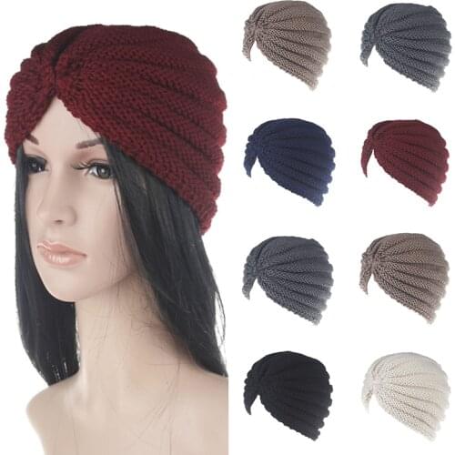 Women Bohemian Knitted Winter Hats for Women Felt Caps Female Turban Hat for Women Twist Headwrap Hat Girls Croceht Beanie