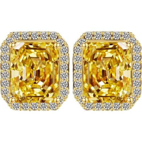 Hainon Natural Big Yellow Austrian Crystal Stud Earrings Engagement Jewelry Gold Color Earrrings for Women Wedding Fashion Gift