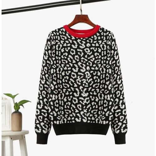 2021 korean jumper Autumn winter Knitted Sweater Women oversized sweaters female leopard jacquard fashion wool blends pullover