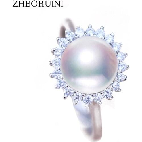 ZHBORUINI 2019 Fashion Pearl Ring Jewelry Of Silver Round Natural Freshwater Pearl Rings 925 Sterling Silver Rings For Women