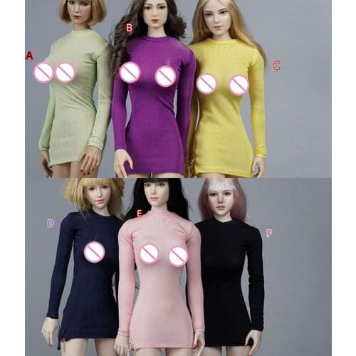 1/6 Female Side High Slit Slim Dress Solid Color Tight Skirt Clothes Model Fit 12'' Soldier Action Figure Body