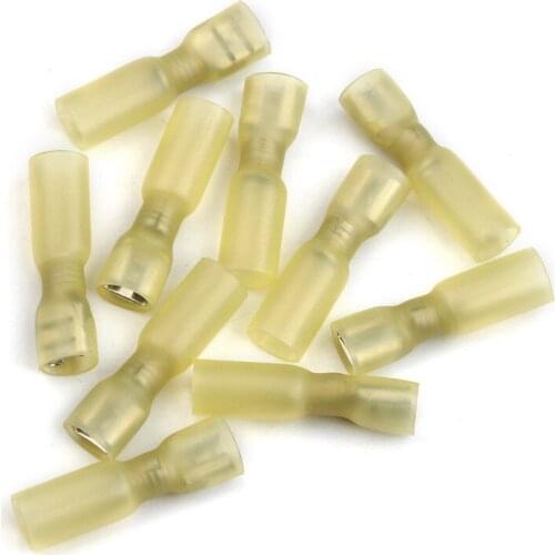 10Pcs/Set Female Insulated Heat Shrink Wire Spade Connectors Electrical Crimp Terminal Yellow HFDFD5-250 12-10AWG Kit