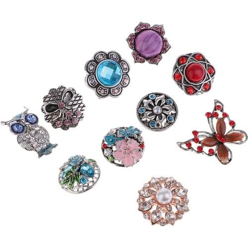 10 Pieces Mixed Alloy 18mm Rhinestones Snap Buttons Jewelry Charms Findings