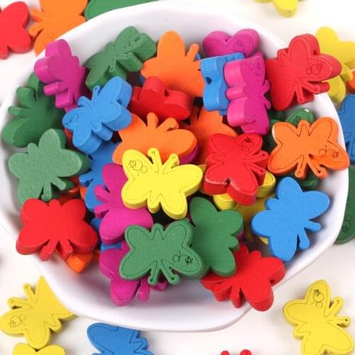 100pcs Natural Wooden Colorful Butterfly Beads Loose Spacer Beads For DIY Bracelet Jewelry Making Handmade Accessories 22x17mm