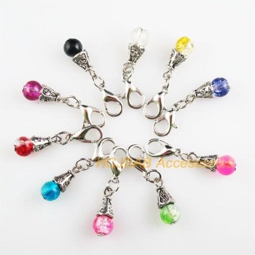 20 New Tiny Cone 6x17mm Charms Mixed Shivering Glass Tibetan Silver Plated Retro With Lobster Claw Clasps