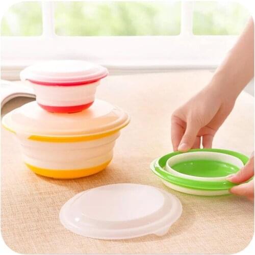 3Pcs/Set Silicone Circular Collapsible Covered Storage Camping Bowls with Lids Food Container Outdoor Portable Soft Lunch Box